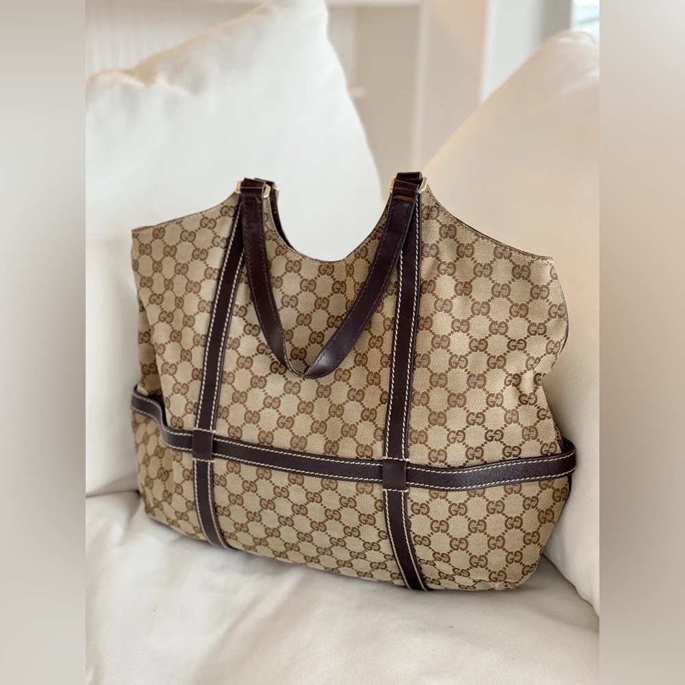 Gucci Royal Canvas Leather Hobo Tote Bag Dark Brown Monogram Timeless Designer - Picture 6 of 16
